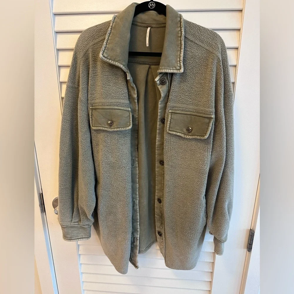 Free People Ruby Oversized Shirt Jacket - Olive - Medium - Picture 1 of 7